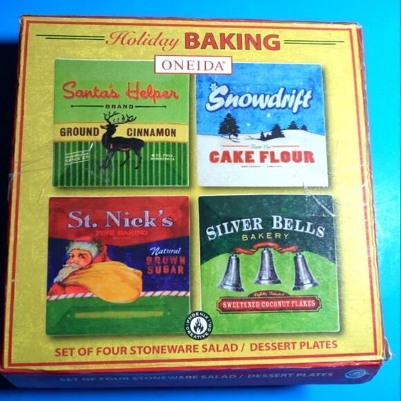 Oneida Holiday  Stoneware Christmas Rustic Dessert Plates-*SET OF 3*  Read - Picture 2 of 3